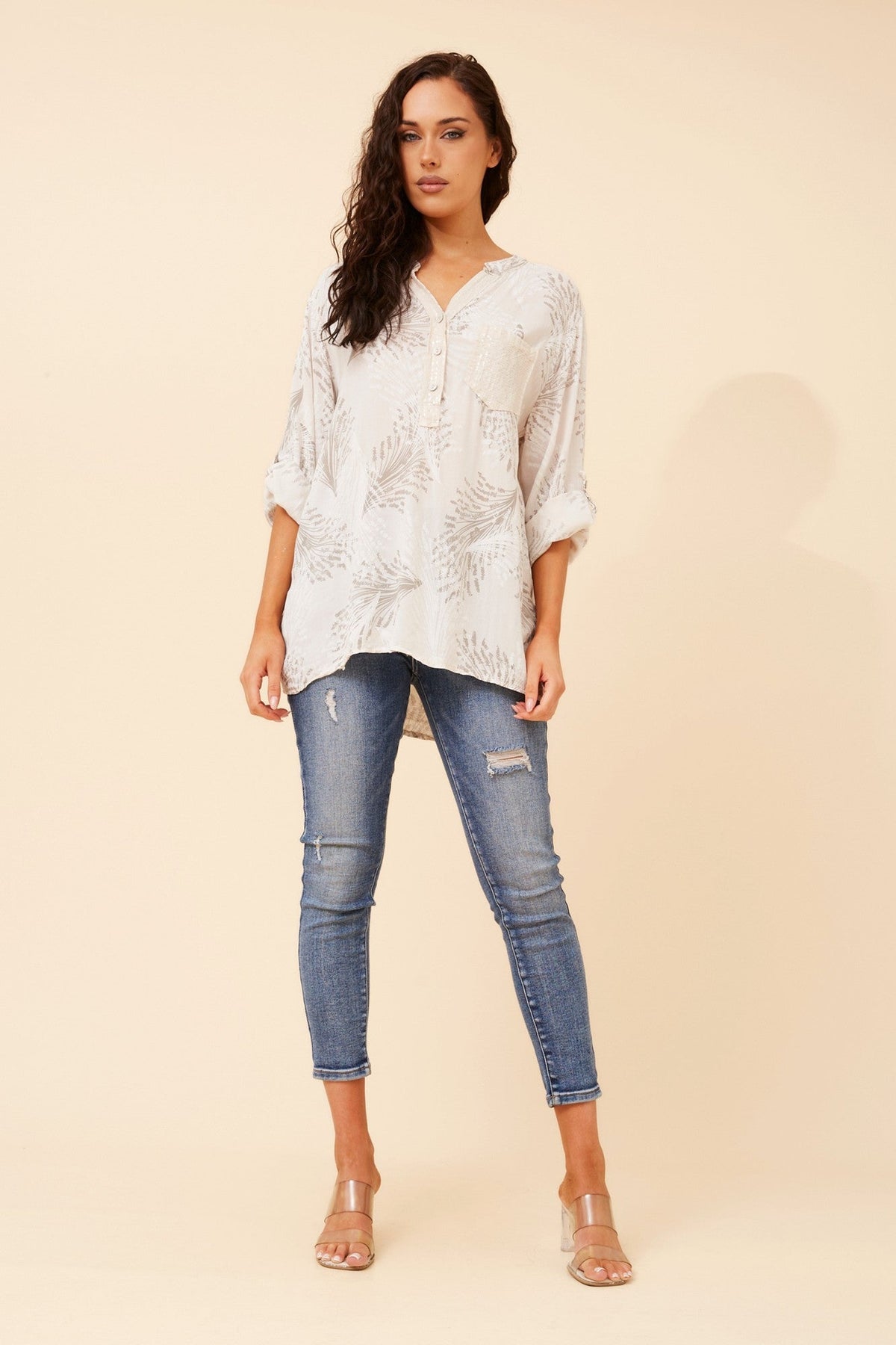 ROSETTA LEAF PRINT SHIRT (Sand)