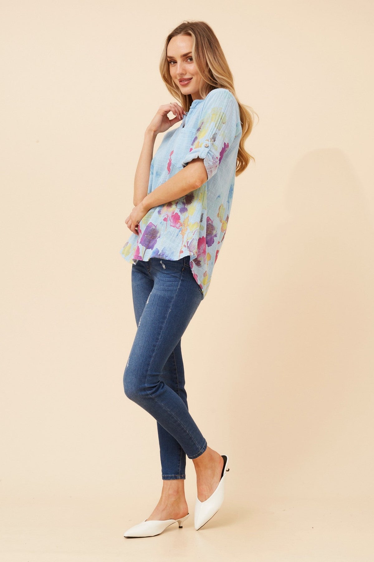 BOTTEGA MODA ROSETTA FLORAL TOP (Skylight)