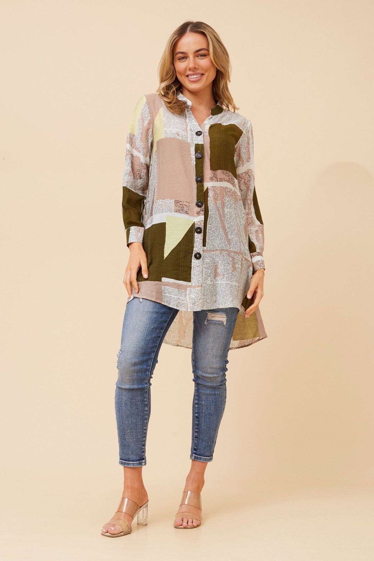 PATIA NEWSPAPER PRINT TUNIC (Olive)