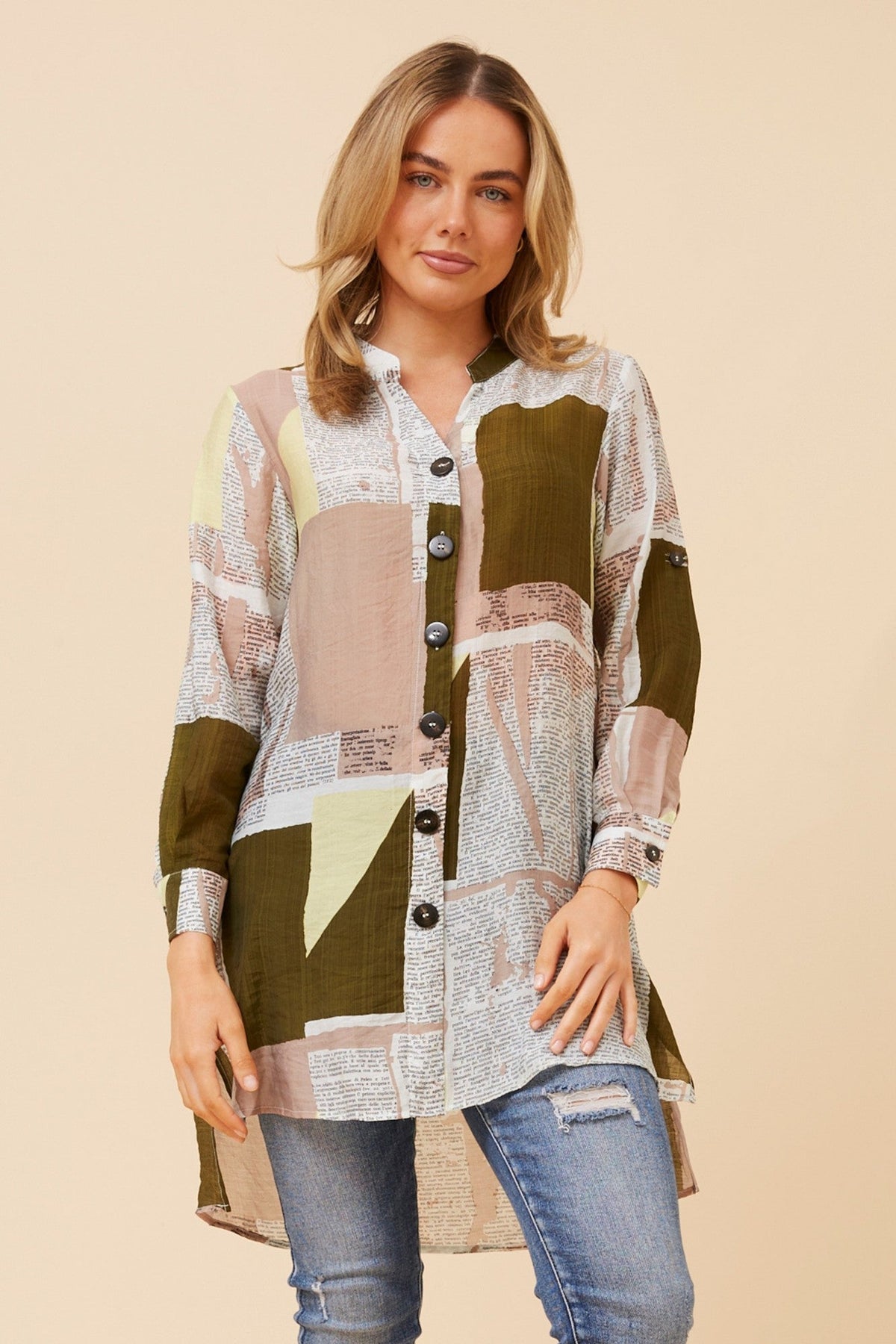 PATIA NEWSPAPER PRINT TUNIC (Olive)
