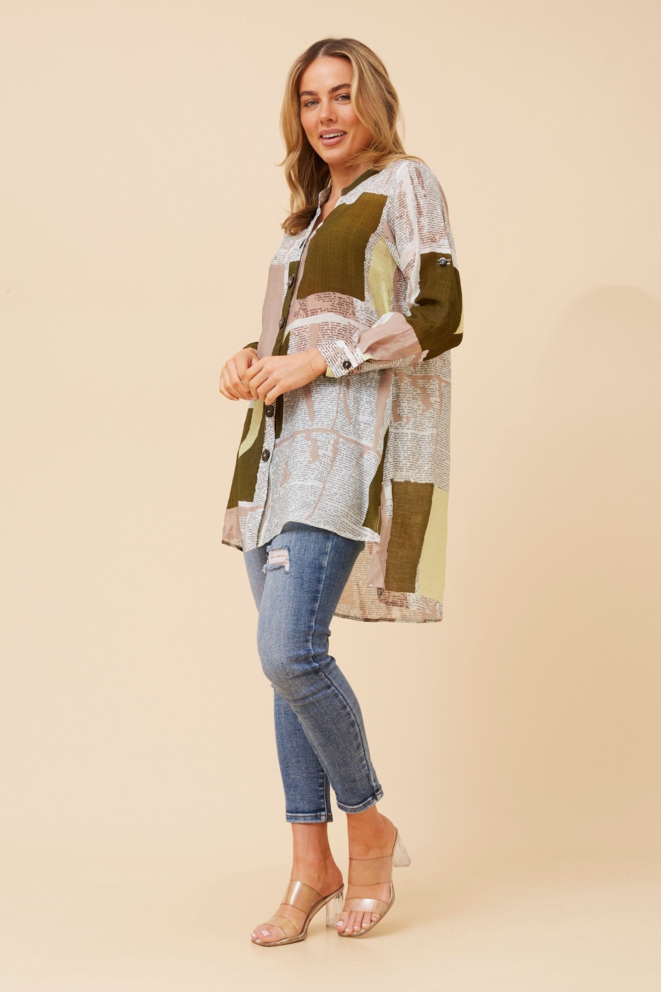 PATIA NEWSPAPER PRINT TUNIC (Olive)