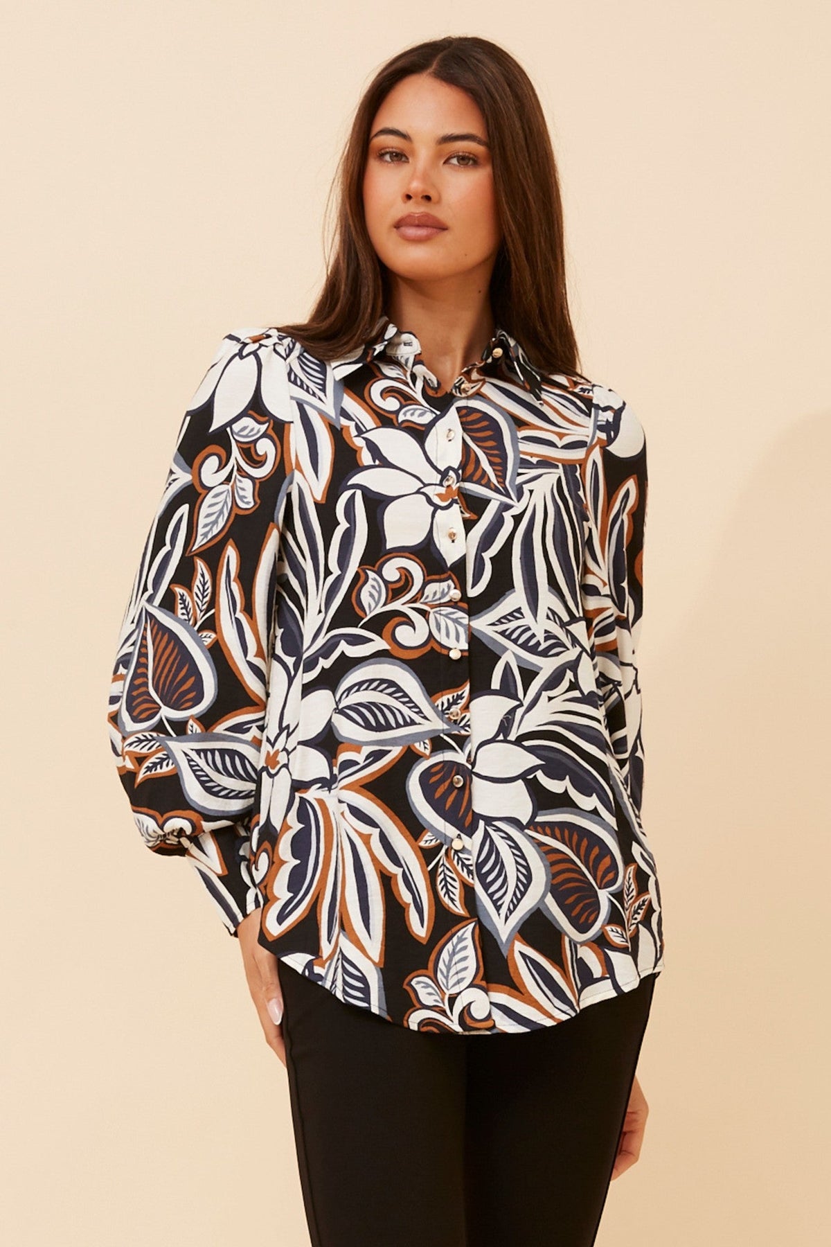 TONETTE FLORAL PRINT SHIRT (Navy)