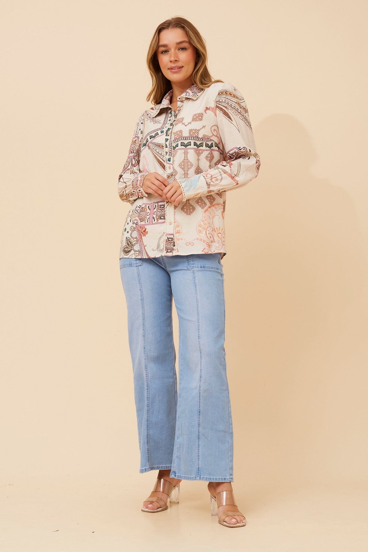 ASILIA ABSTRACT PRINT SHIRT (Multi Cream)