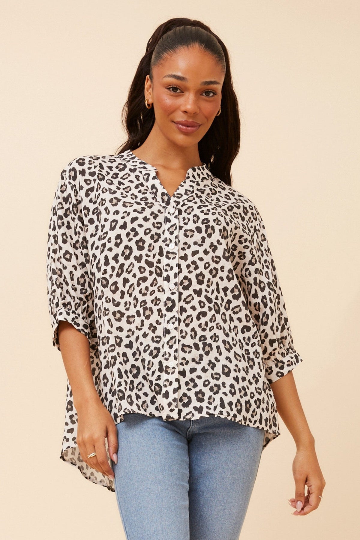 Image of Shirts. Product name - BELINA ANIMAL PRINT SHIRT in Nougat colour by brand - Caroline Morgan Australia