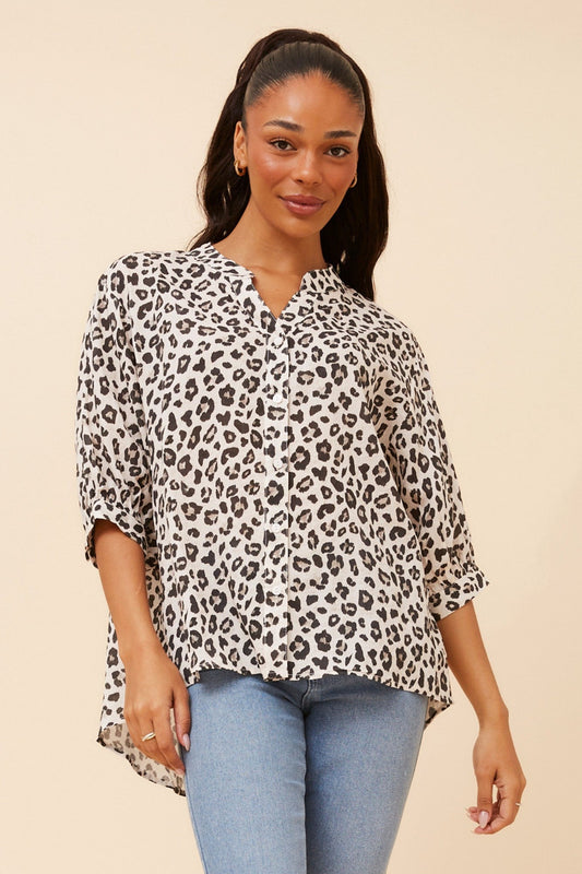 Image of Shirts. Product name - BELINA ANIMAL PRINT SHIRT in Nougat colour by brand - Caroline Morgan Australia