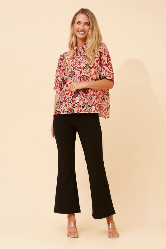 Image of Blouses. Product name - LILIAS ABSTRACT PRINT BLOUSE in Multi Red colour by brand - Caroline Morgan Australia