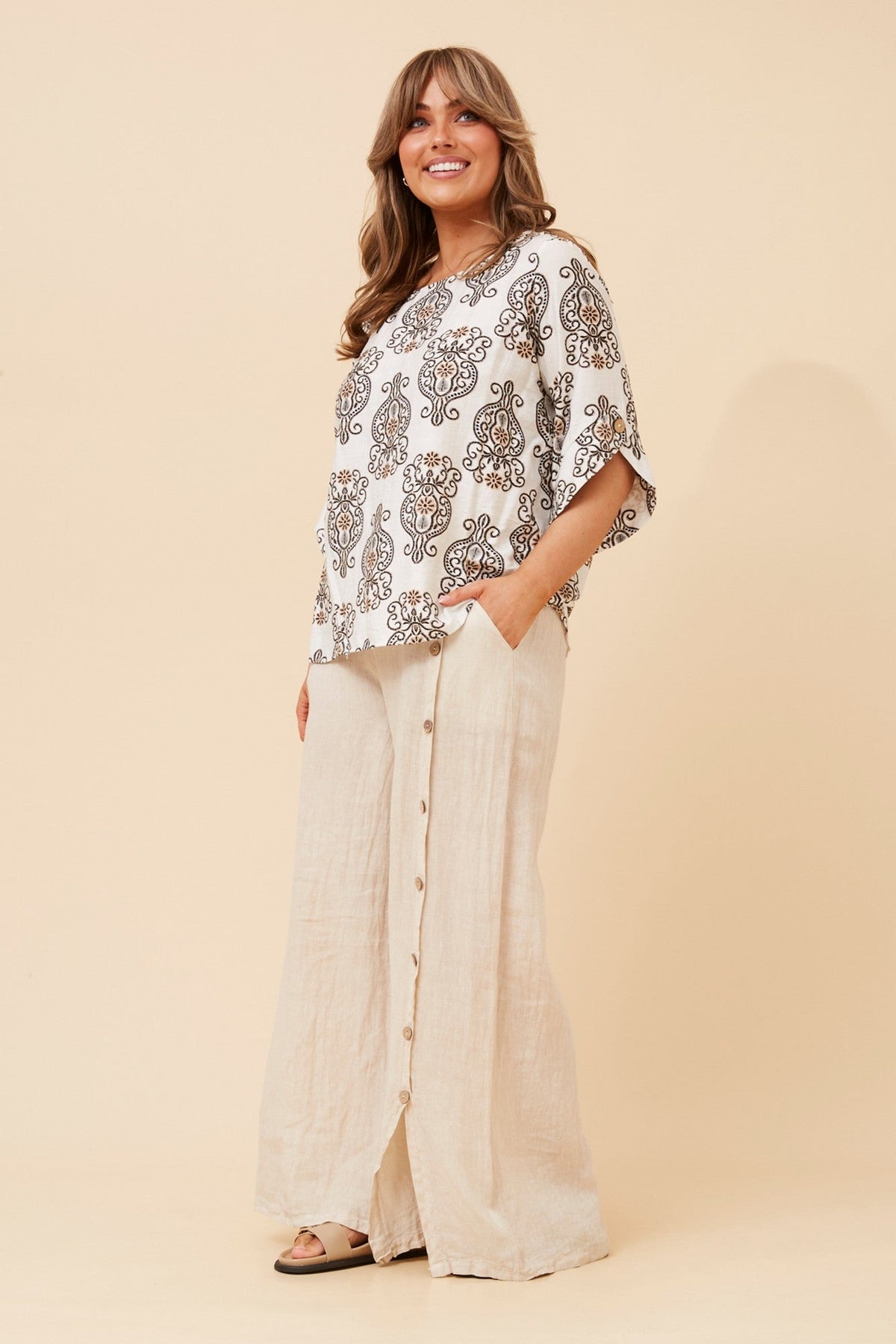 SAMANTHA ABSTRACT PRINT TOP (Cream)