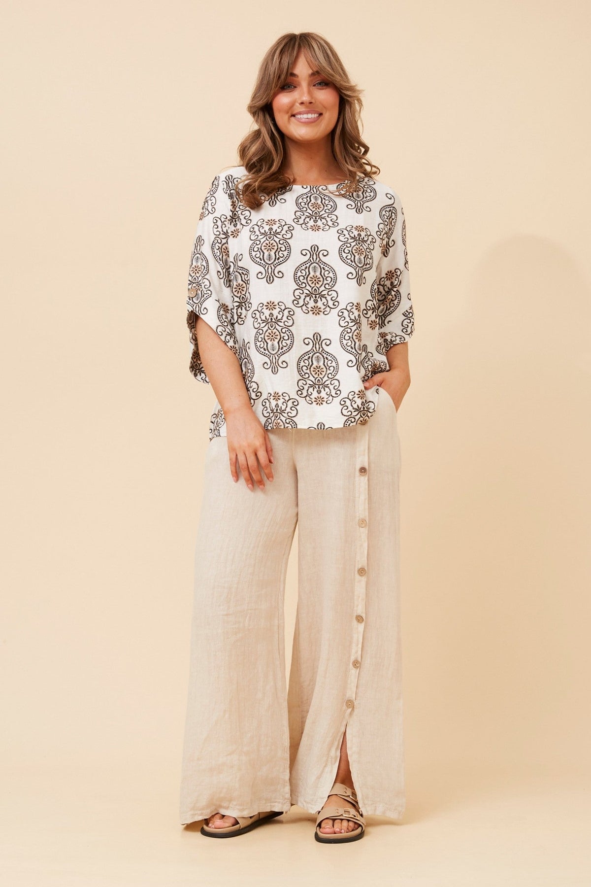 SAMANTHA ABSTRACT PRINT TOP (Cream)