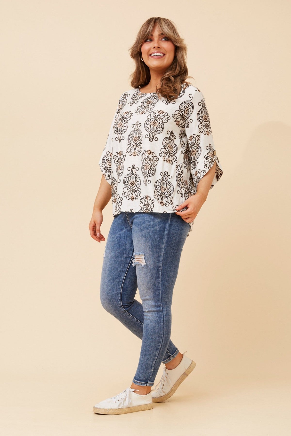 SAMANTHA ABSTRACT PRINT TOP (Cream)