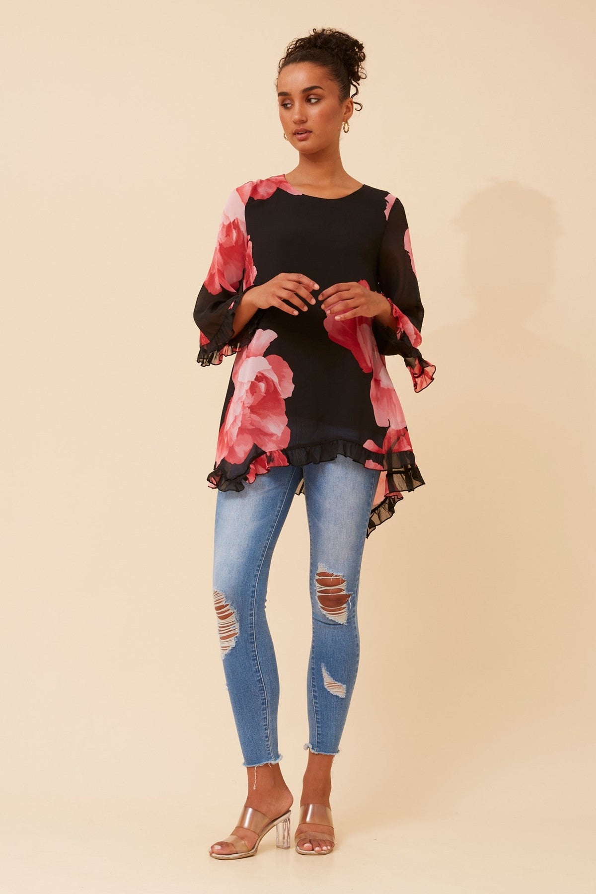VERINA FLORAL PRINT BLOUSE (Multi Black)