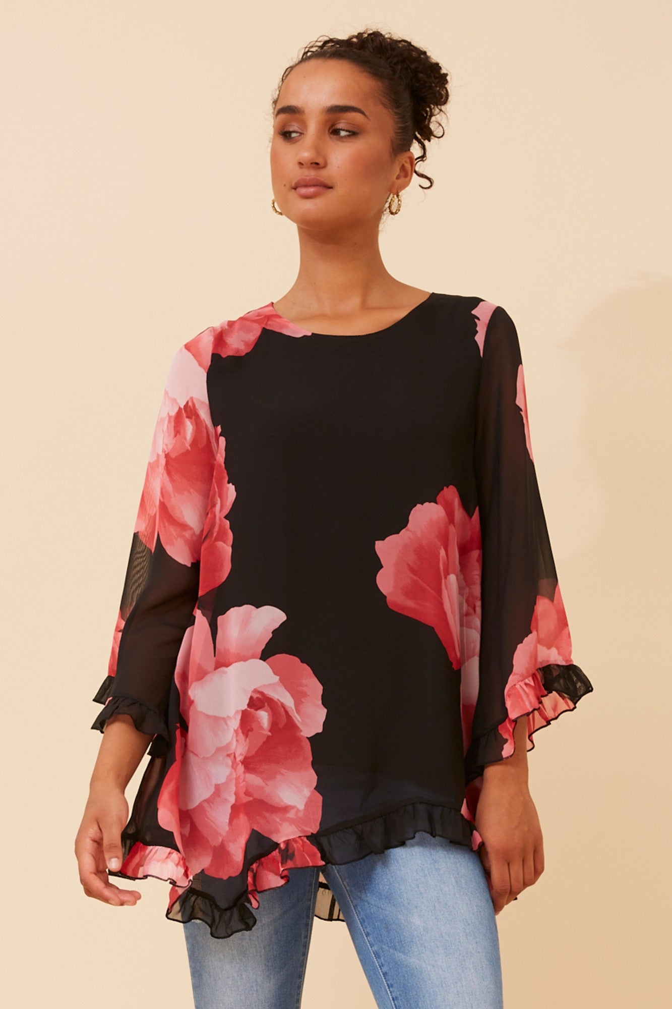 VERINA FLORAL PRINT BLOUSE (Multi Black)