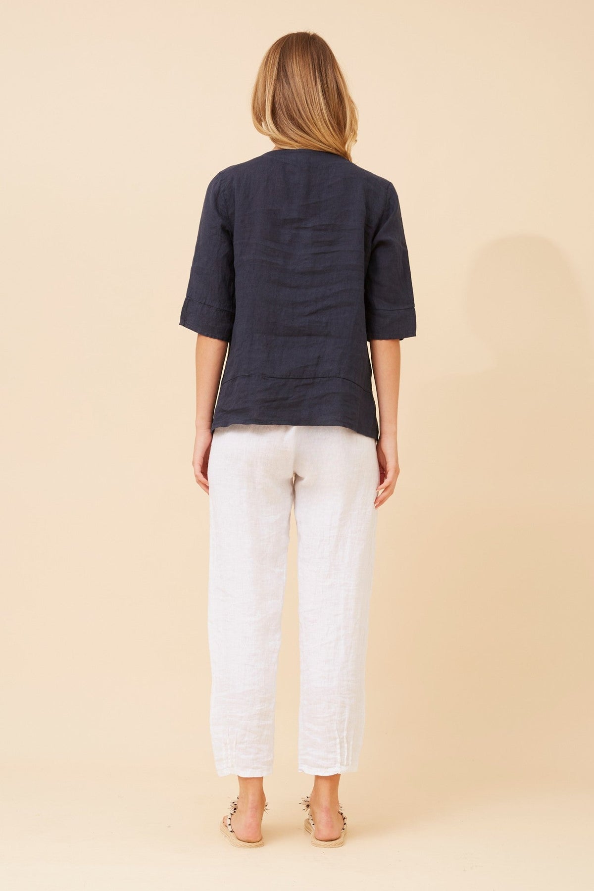 ETNA SOLID LINEN TOP (Navy)
