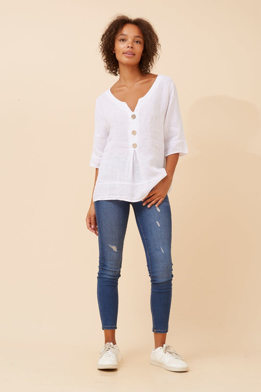 BOTTEGA MODA ETNA SOLID LINEN TOP (White)