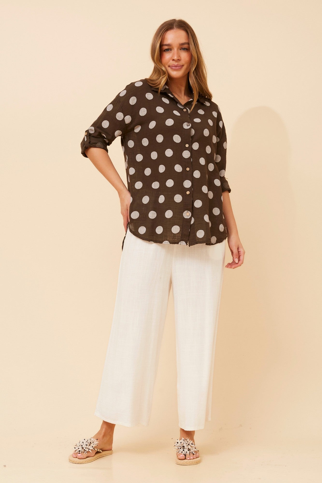 Image of Shirts. Product name - RELLA POLKA DOT PRINT SHIRT in Denim colour by brand - BOTTEGA MODA
