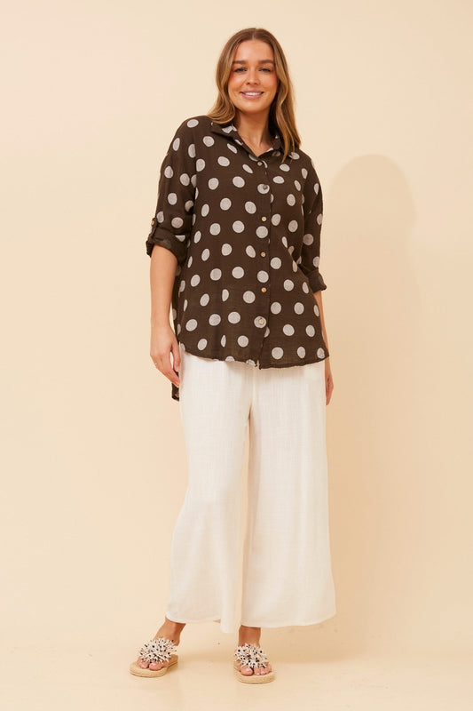 Image of Shirts. Product name - RELLA POLKA DOT PRINT SHIRT in Bitter Chocolate colour by brand - BOTTEGA MODA