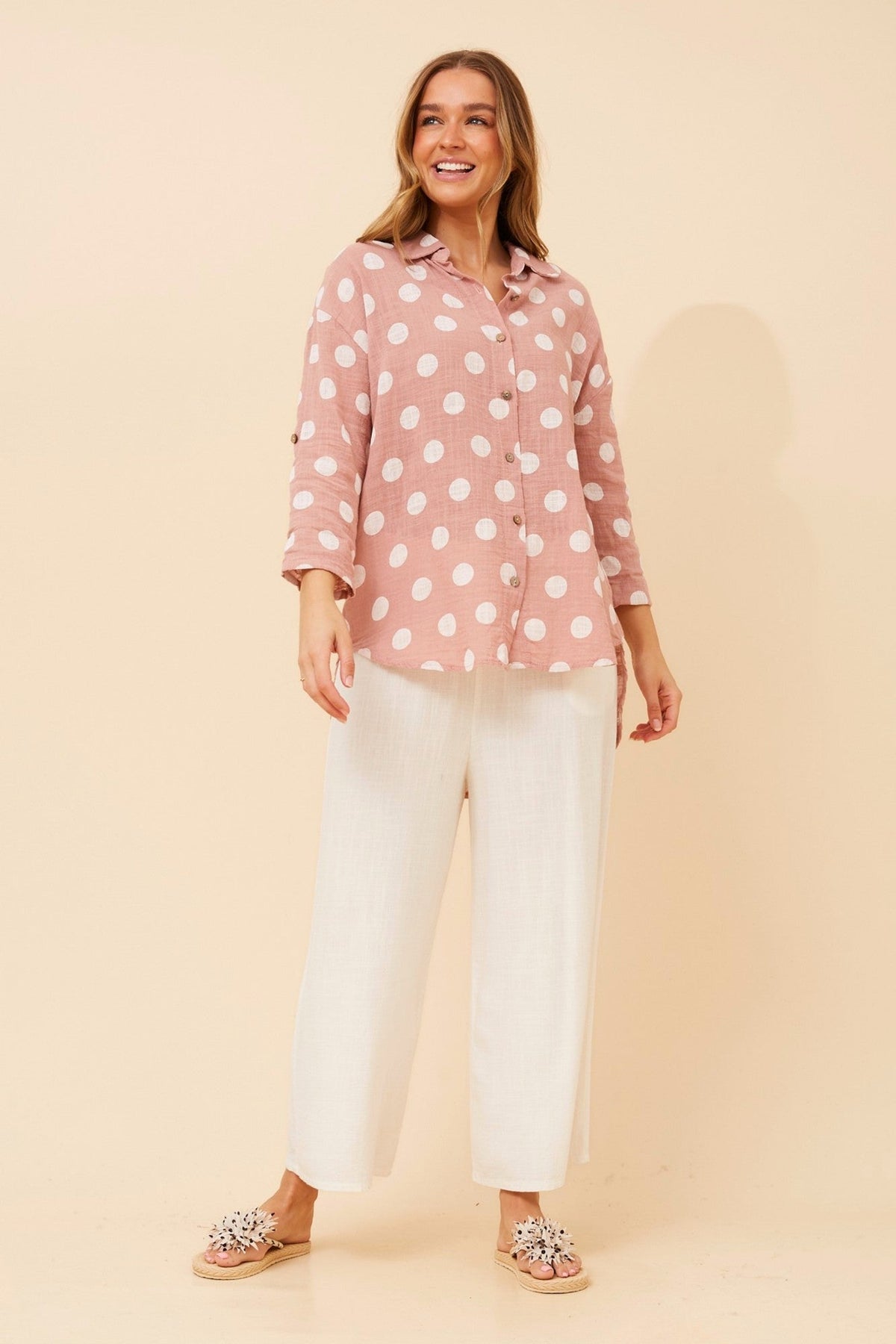 Image of Shirts. Product name - RELLA POLKA DOT PRINT SHIRT in Blush colour by brand - BOTTEGA MODA