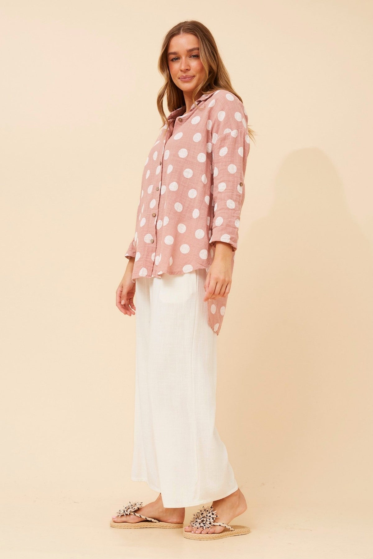 BOTTEGA MODA RELLA POLKA DOT PRINT SHIRT (Blush)