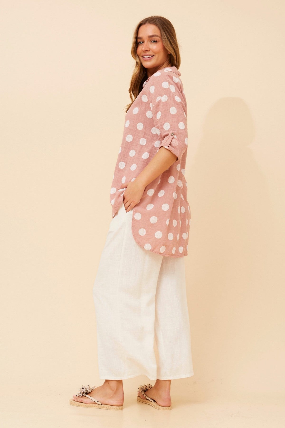 BOTTEGA MODA RELLA POLKA DOT PRINT SHIRT (Blush)