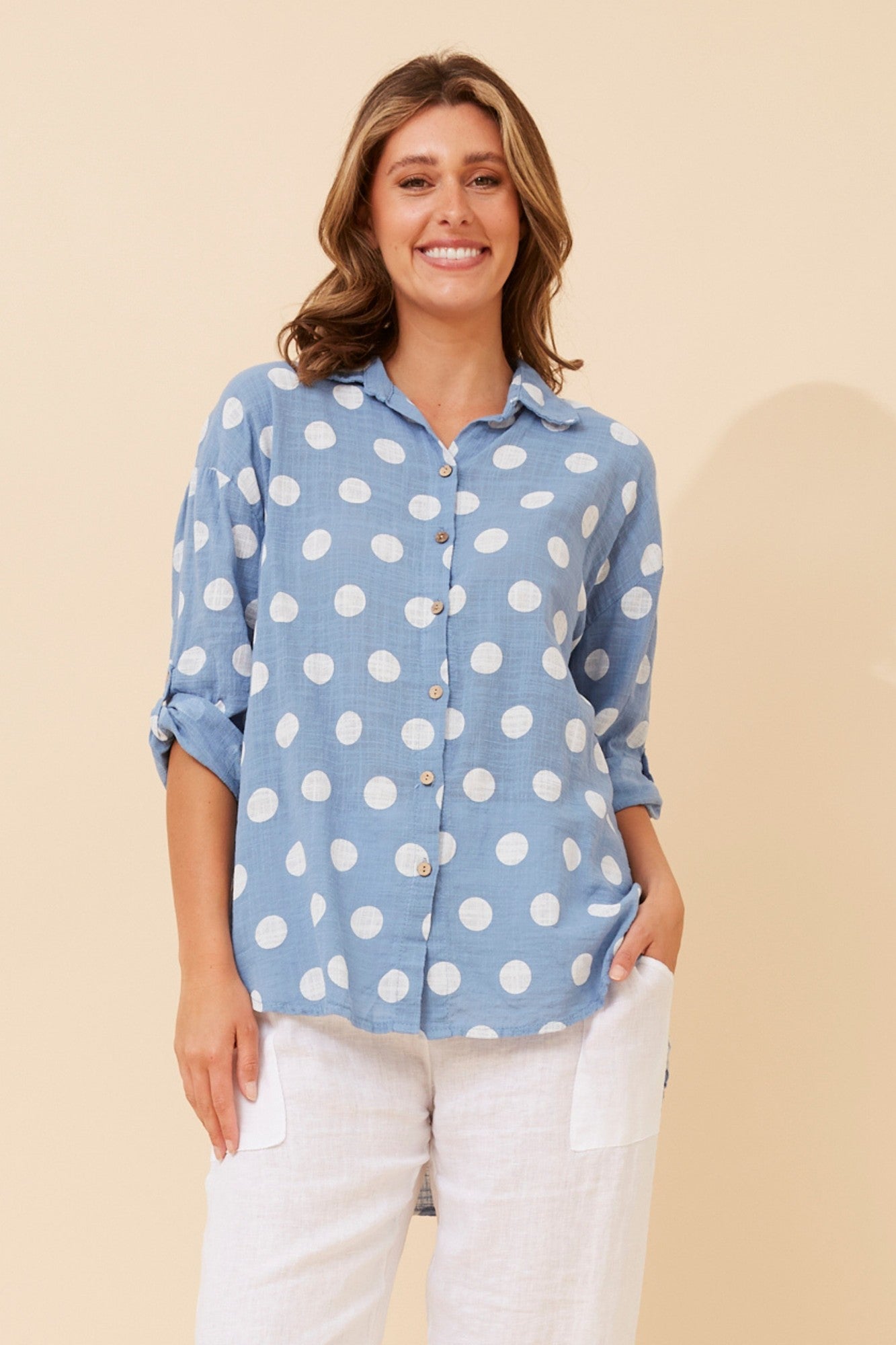 RELLA POLKA DOT PRINT SHIRT (Denim)
