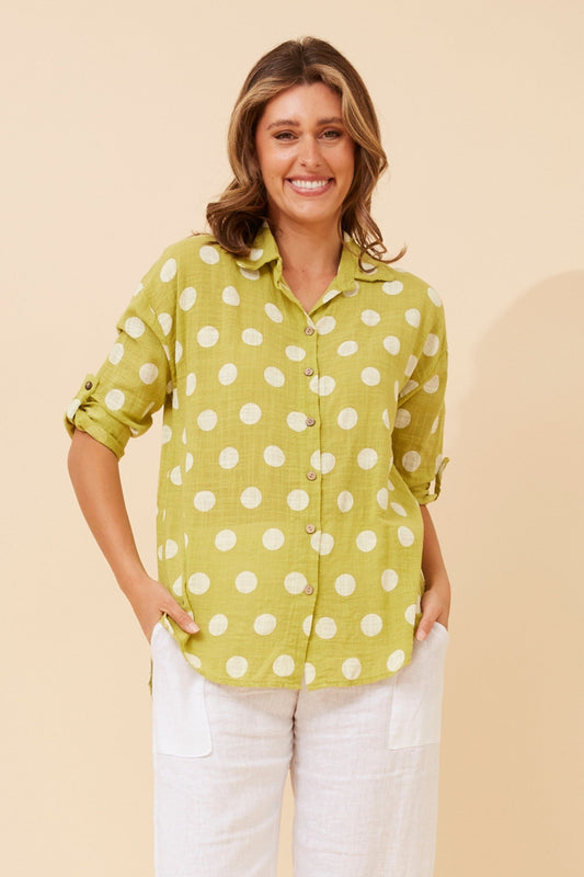Image of Shirts. Product name - RELLA POLKA DOT PRINT SHIRT in Green colour by brand - BOTTEGA MODA