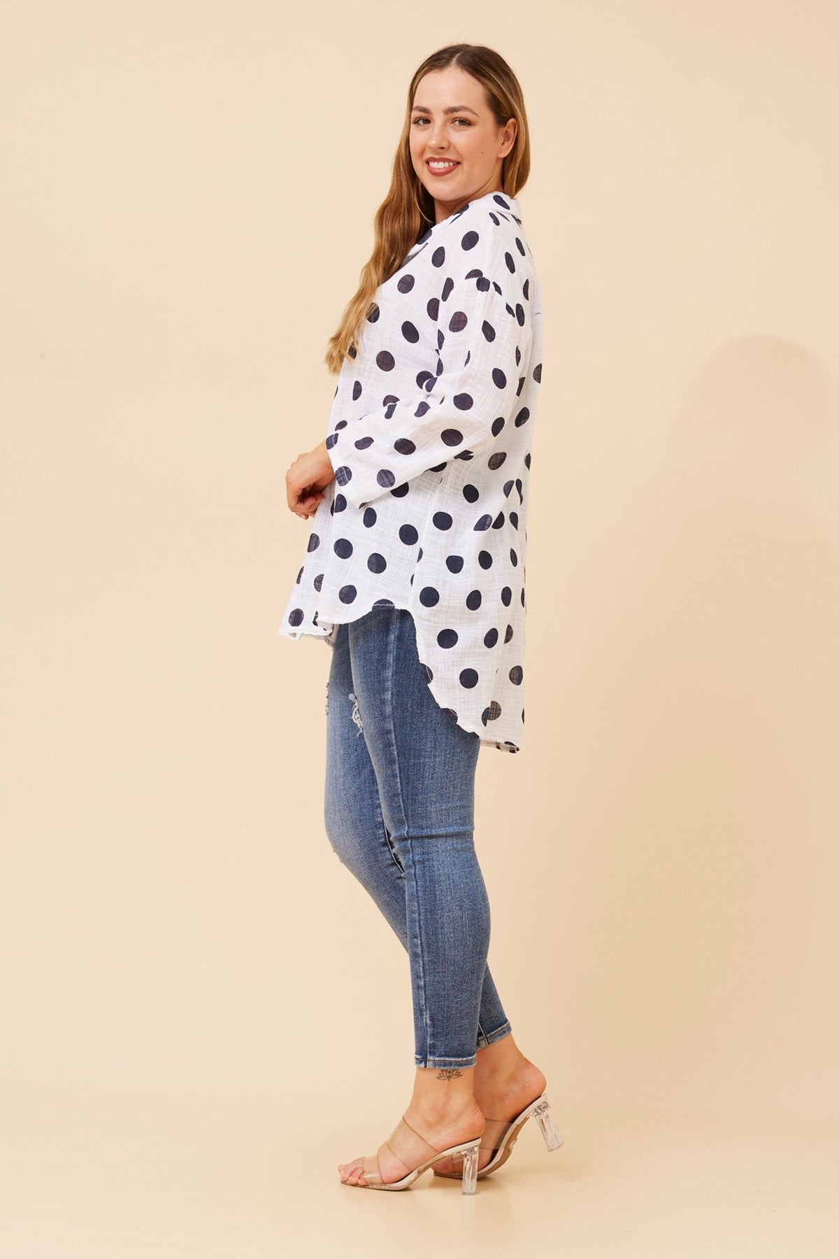 BOTTEGA MODA RELLA POLKA DOT PRINT SHIRT (White)