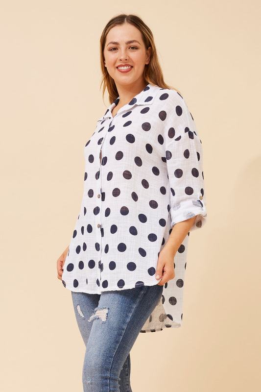 BOTTEGA MODA RELLA POLKA DOT PRINT SHIRT (White)