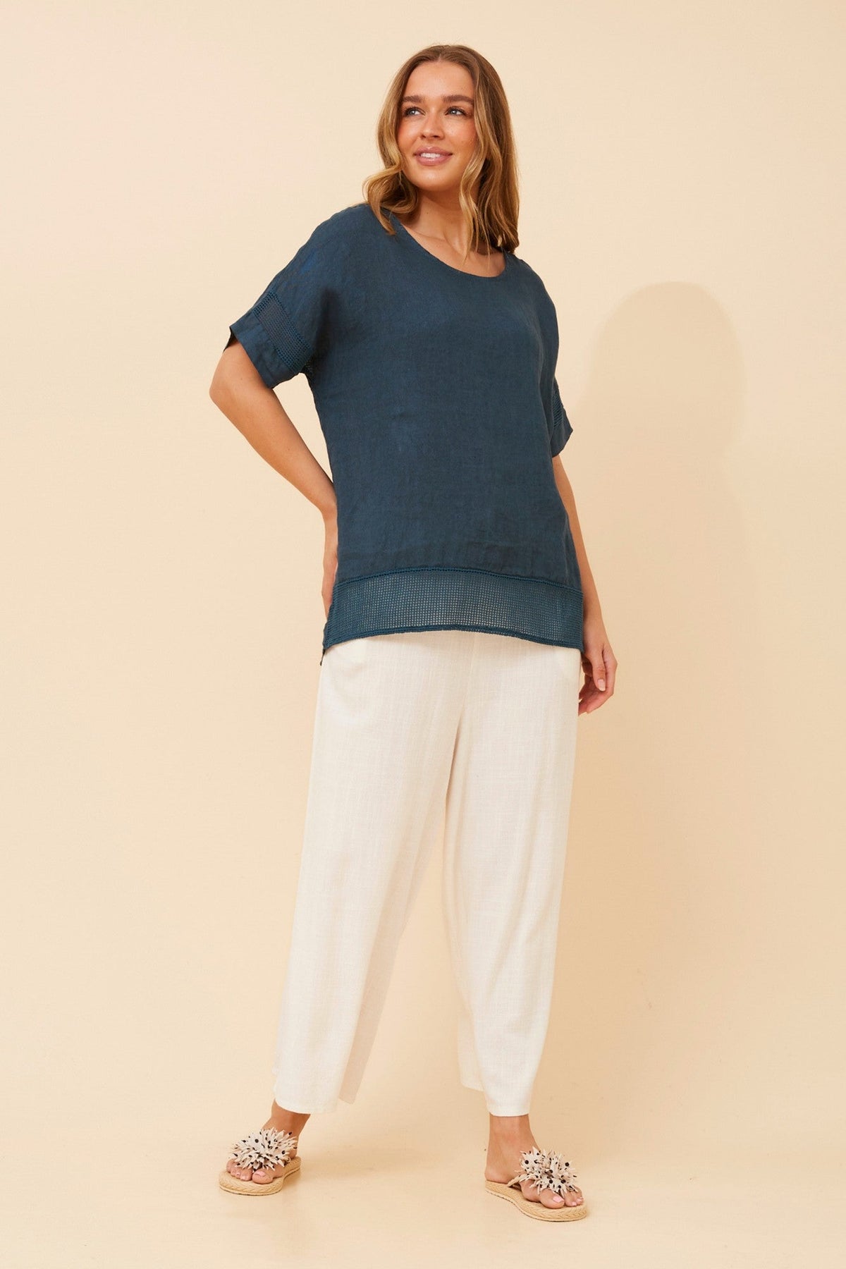 BOTTEGA MODA VIVALDA SOLID LINEN TOP (Petrolio)