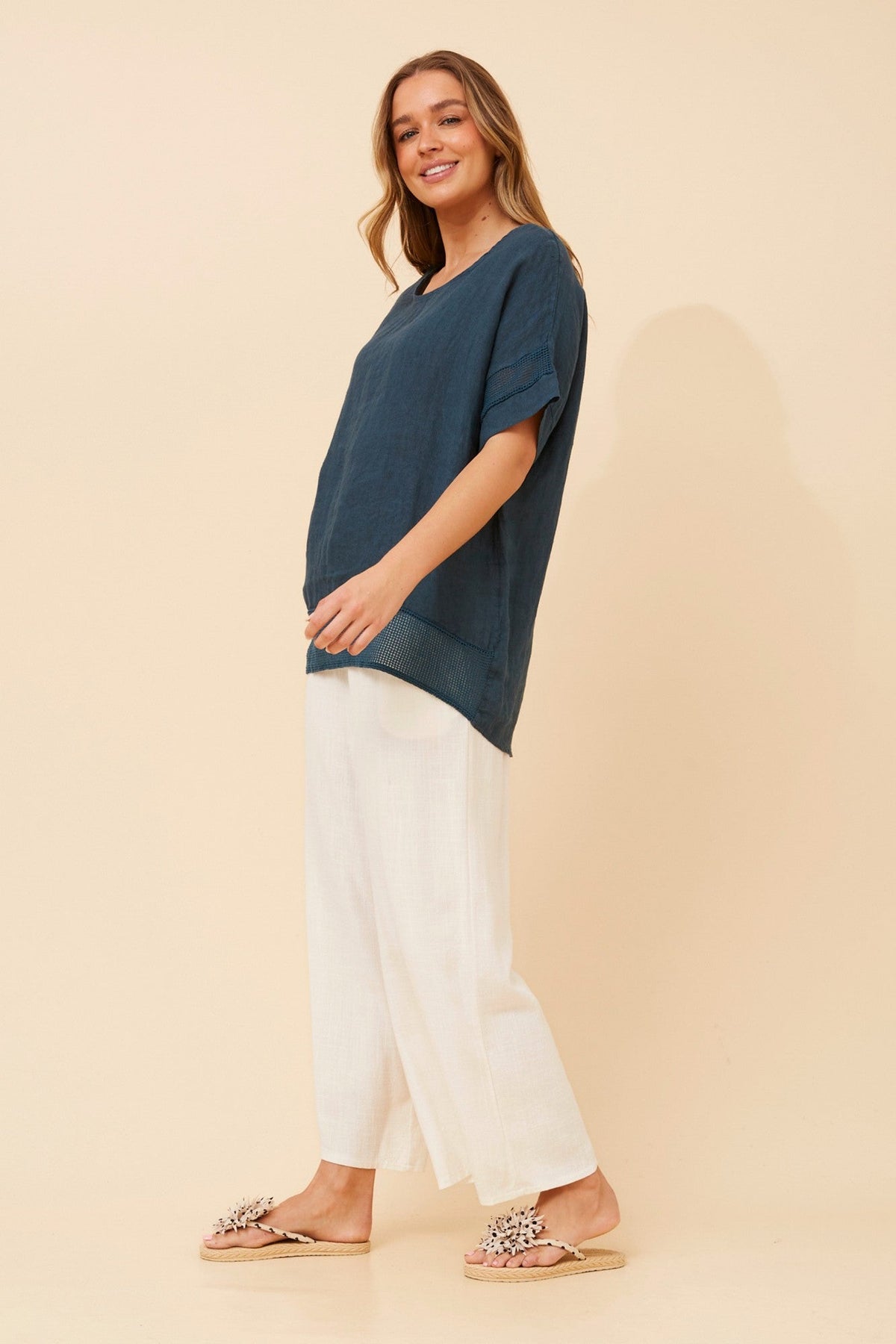 BOTTEGA MODA VIVALDA SOLID LINEN TOP (Petrolio)