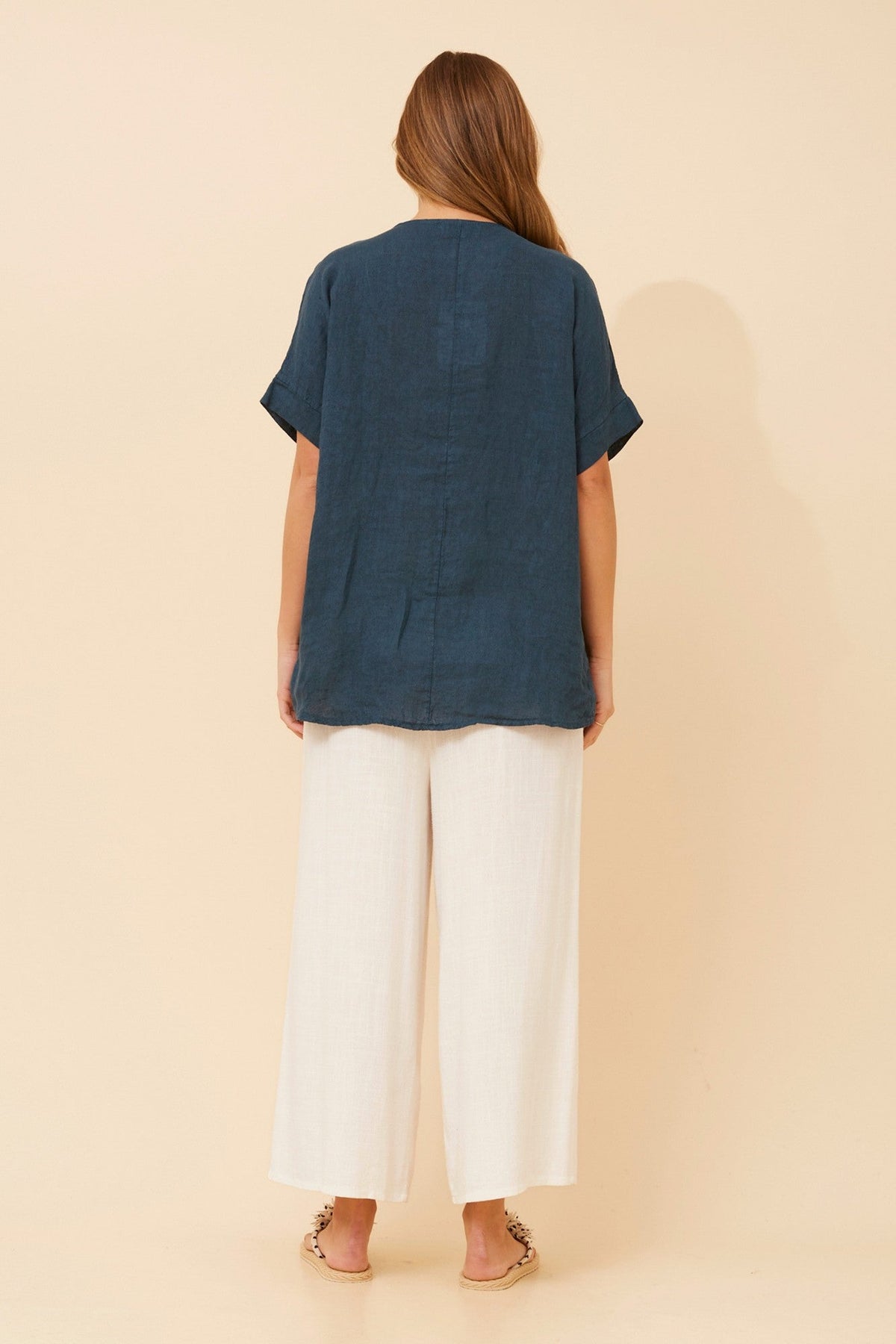 BOTTEGA MODA VIVALDA SOLID LINEN TOP (Petrolio)