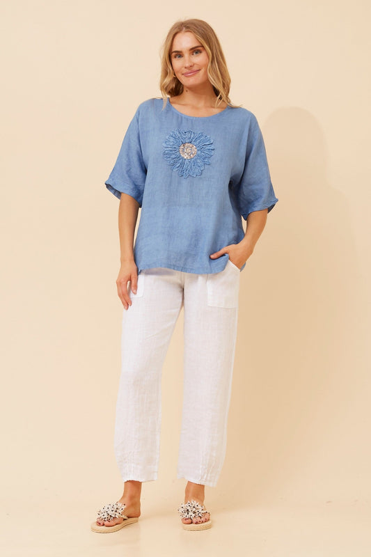 BOTTEGA MODA CARENA FLORAL LINEN TOP (Jeans)