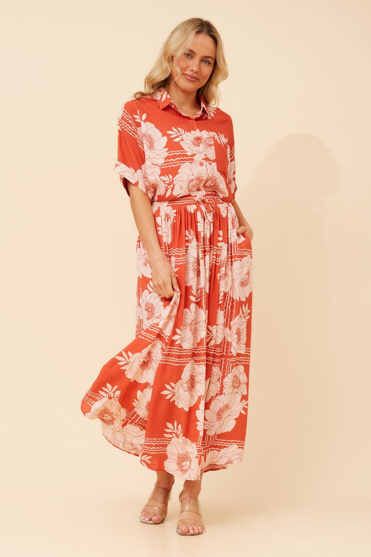 HADLEY FLORAL LINEN BLEND SHIRT (Desert Orange)