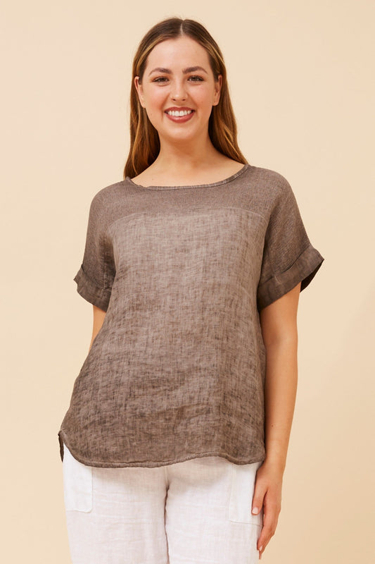 LEORA SOLID LINEN TOP (Rosewood)