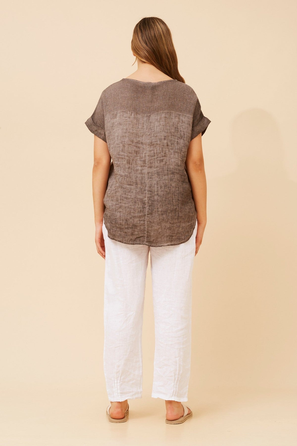 LEORA SOLID LINEN TOP (Rosewood)