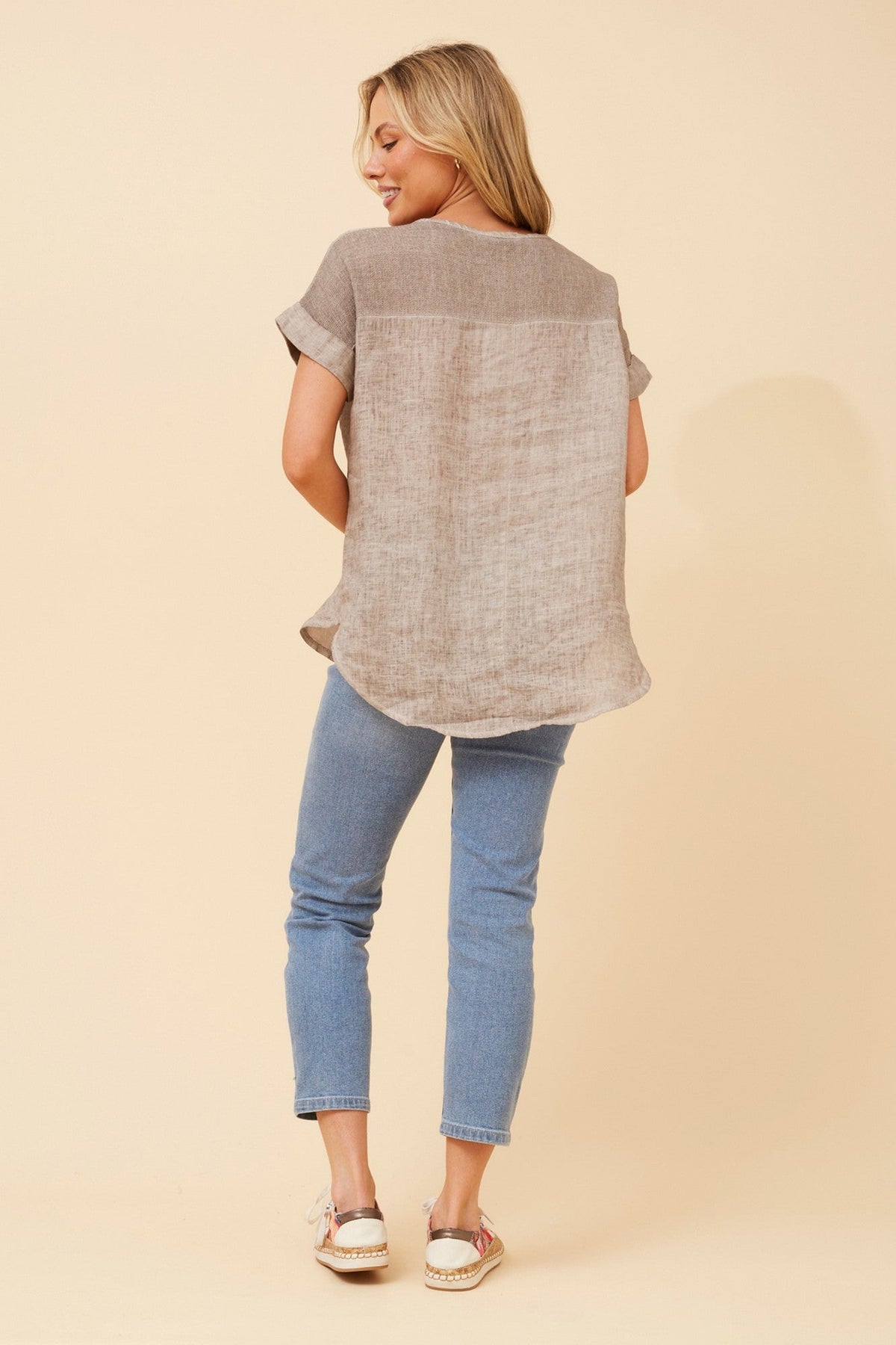 BOTTEGA MODA LEORA SOLID LINEN TOP (Fango)