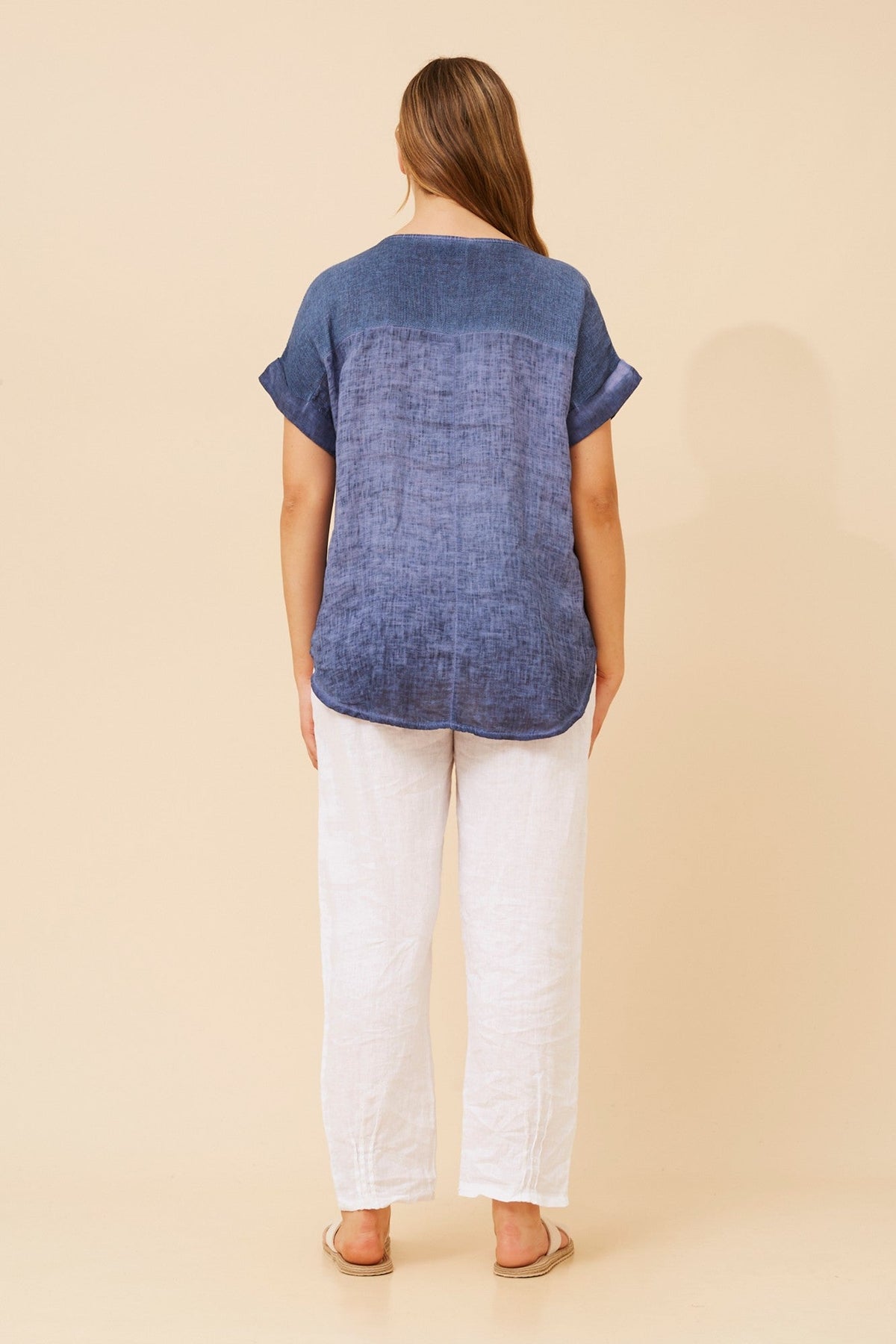 BOTTEGA MODA LEORA SOLID LINEN TOP (Navy)