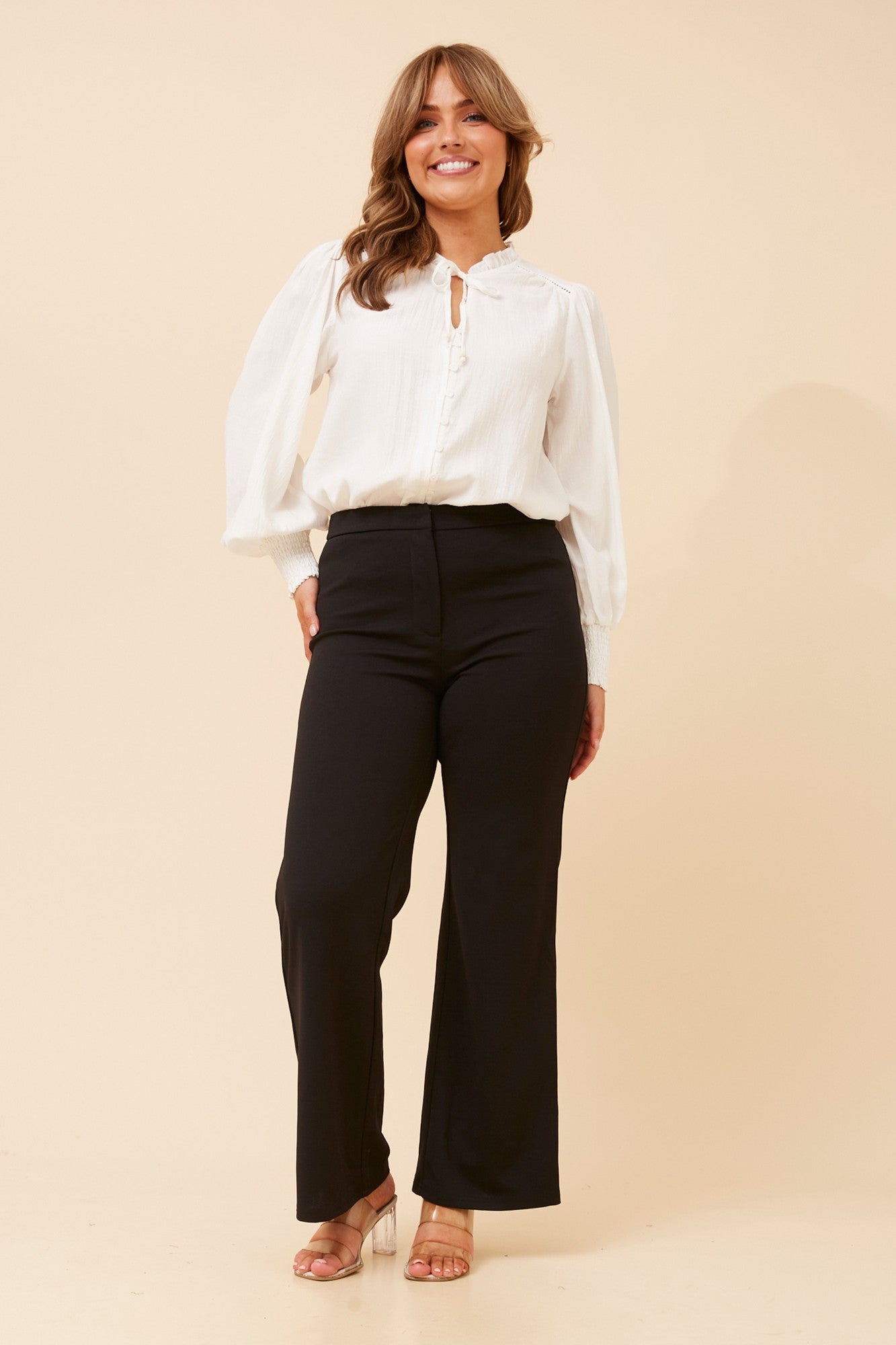 Image of Blouses. Product name - FERRIS SOLID BLOUSE in Chartreuse colour by brand - Caroline Morgan Australia