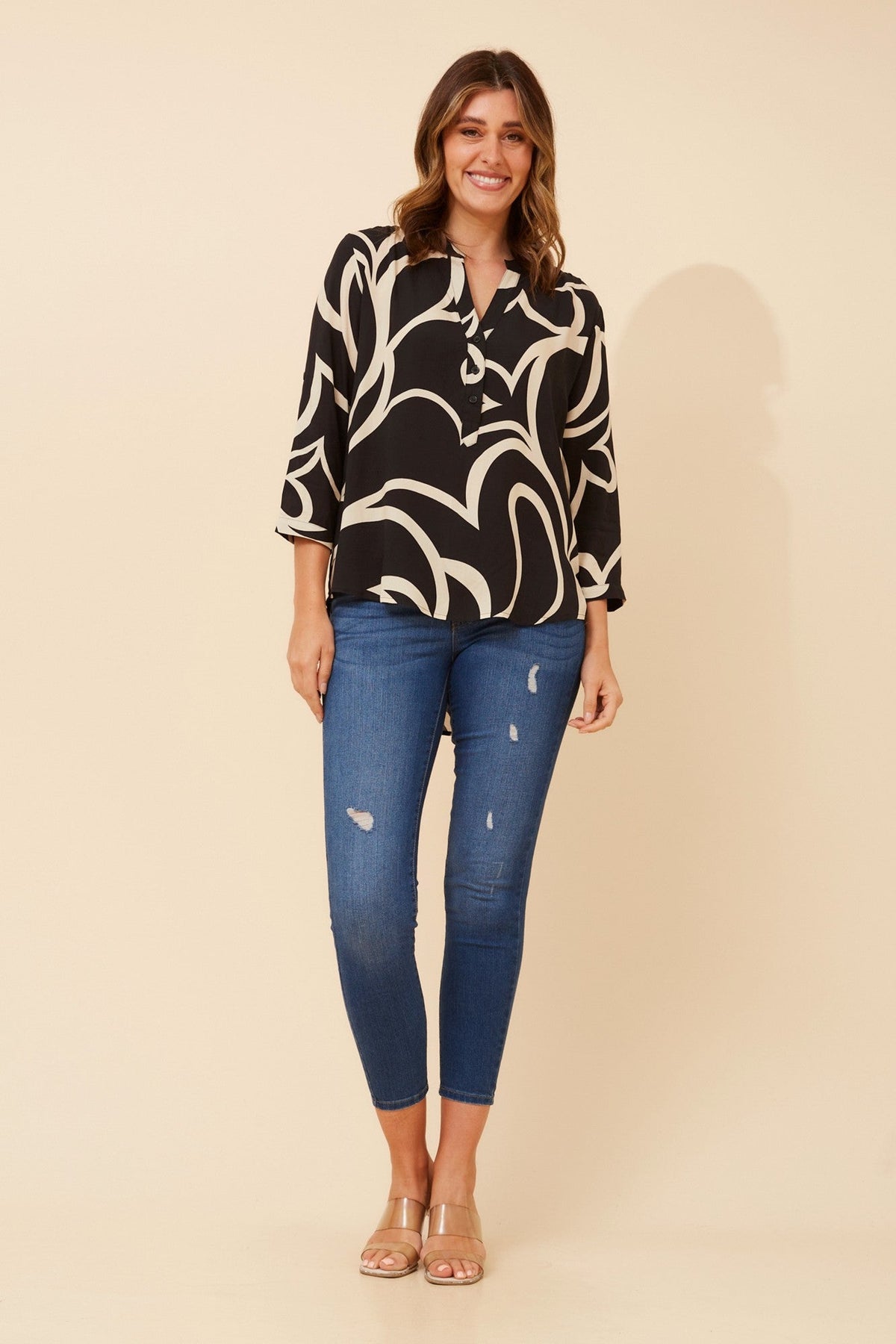 ROMINA ABSTRACT PRINT BLOUSE (Multi Black)