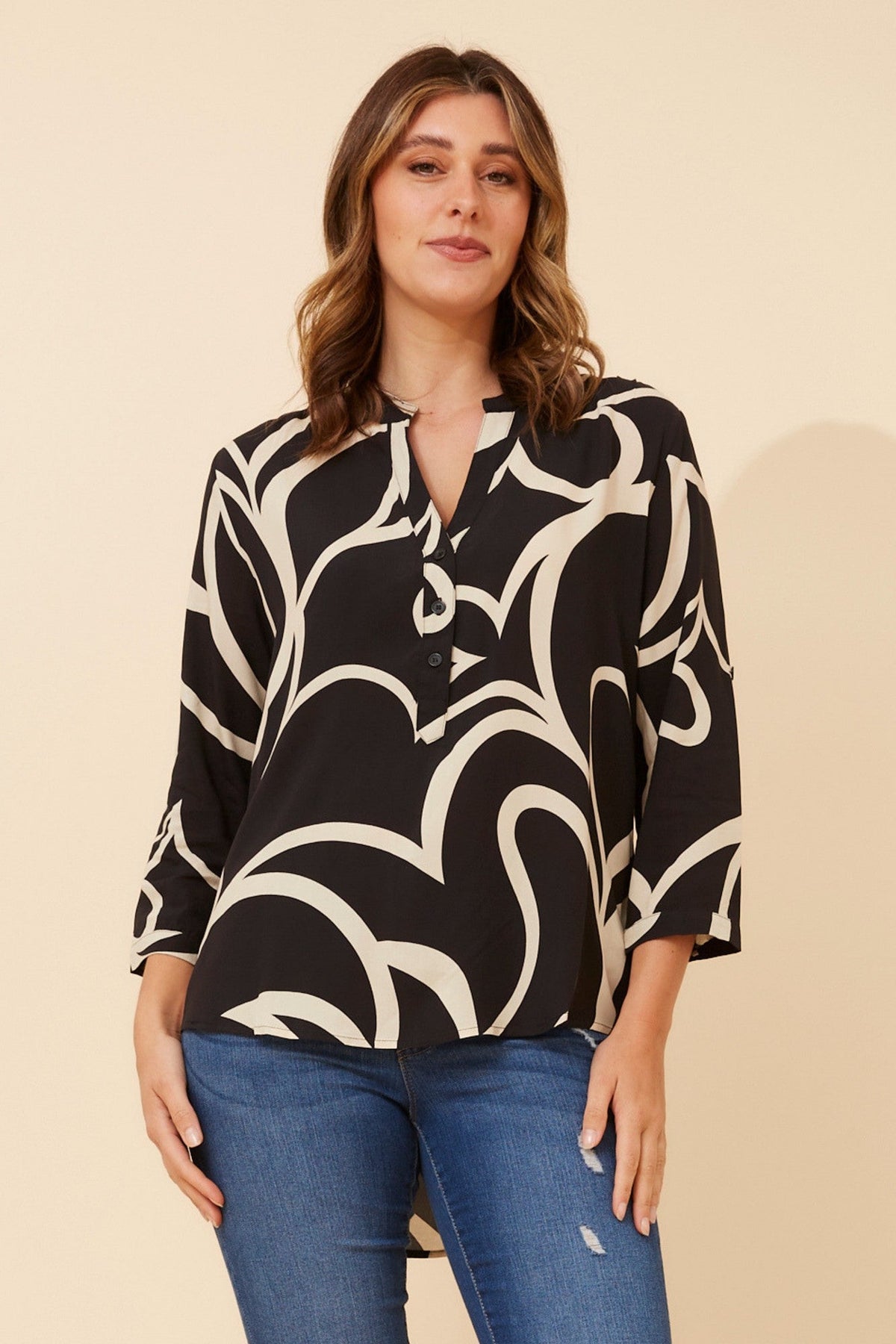 ROMINA ABSTRACT PRINT BLOUSE (Multi Black)