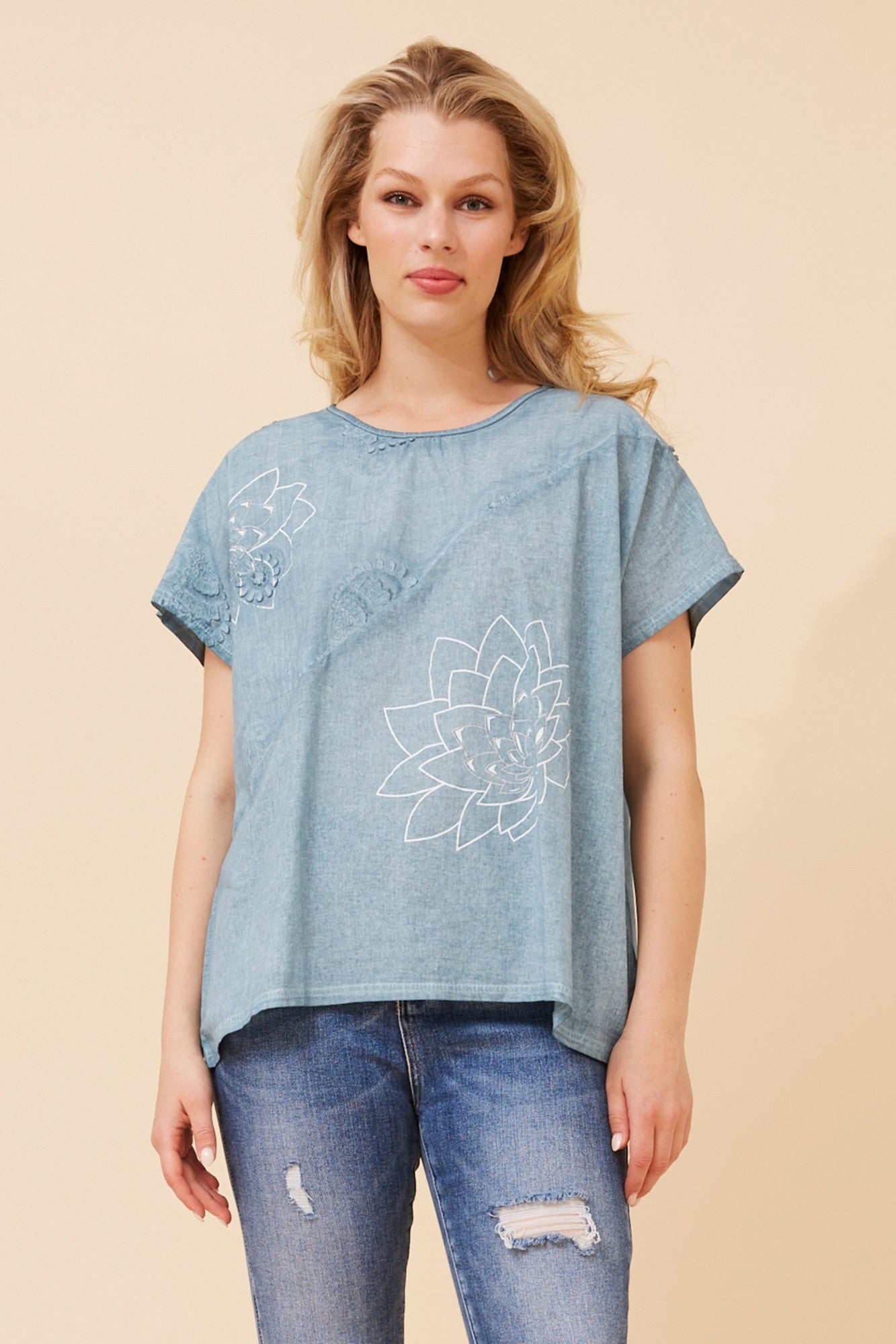 JOLANDA EMBROIDERED TOP (Latte)
