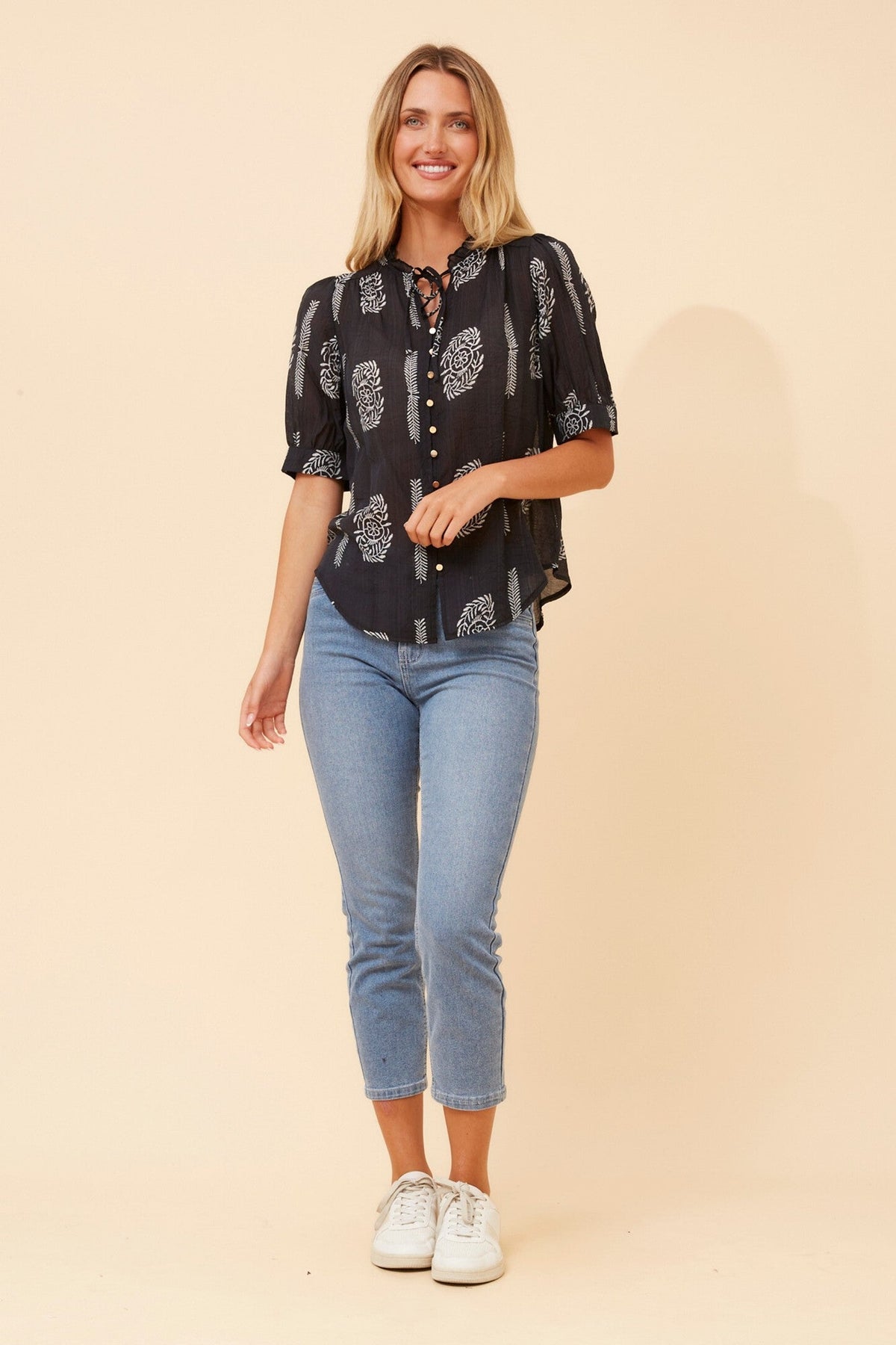 BRINLEY ABSTRACT PRINT TOP (Midnight Black)