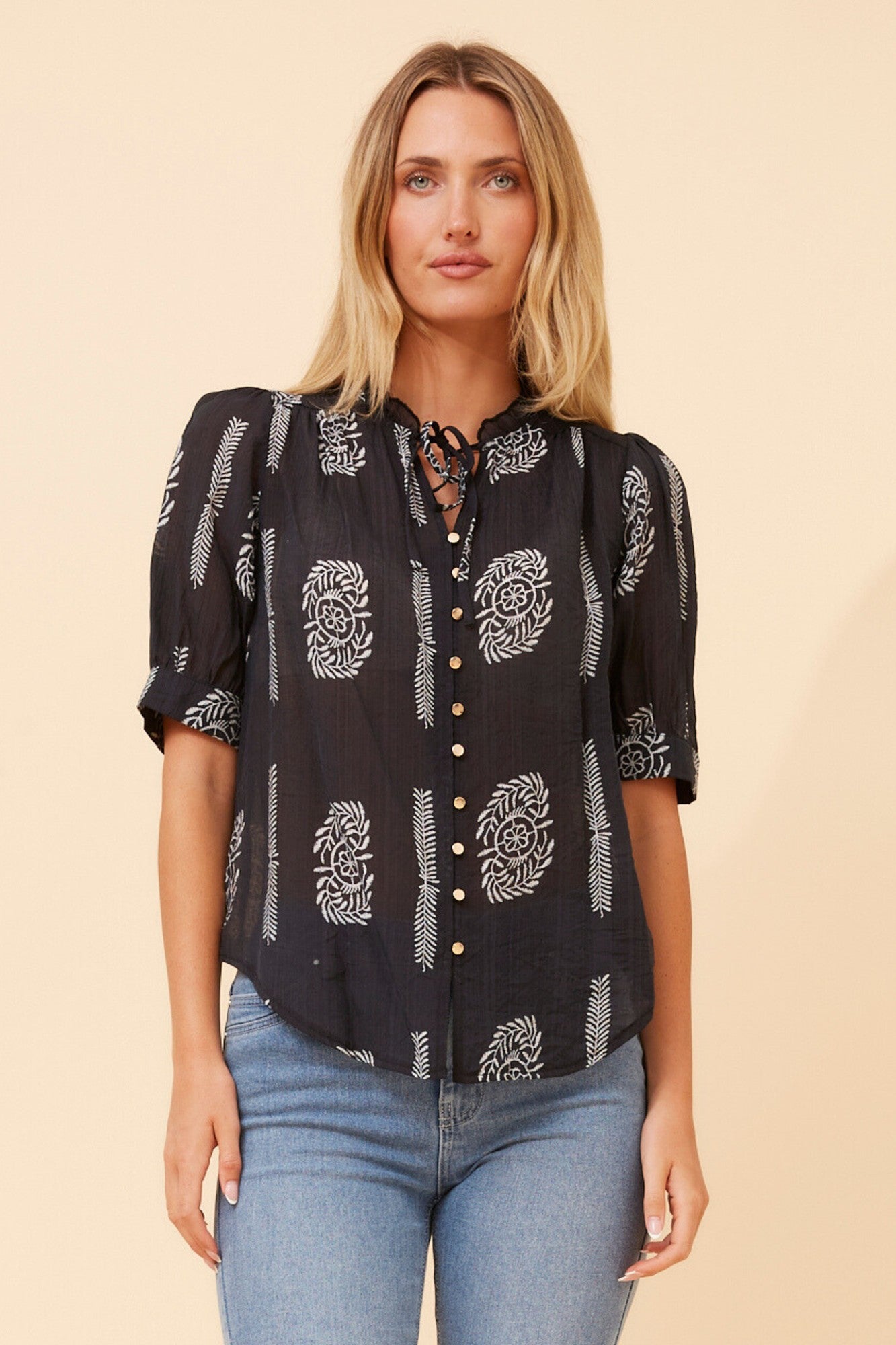 BRINLEY ABSTRACT PRINT TOP (Midnight Black)