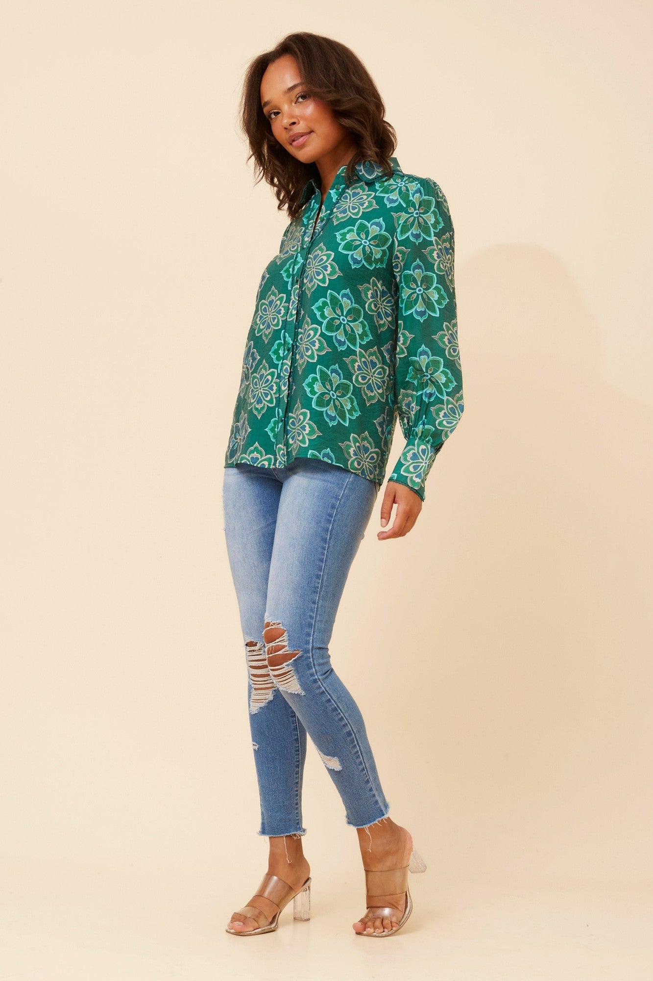 ASILIA TILE PRINT SHIRT (Emerald)
