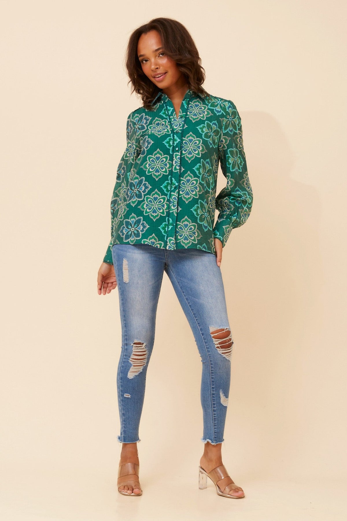ASILIA TILE PRINT SHIRT (Emerald)