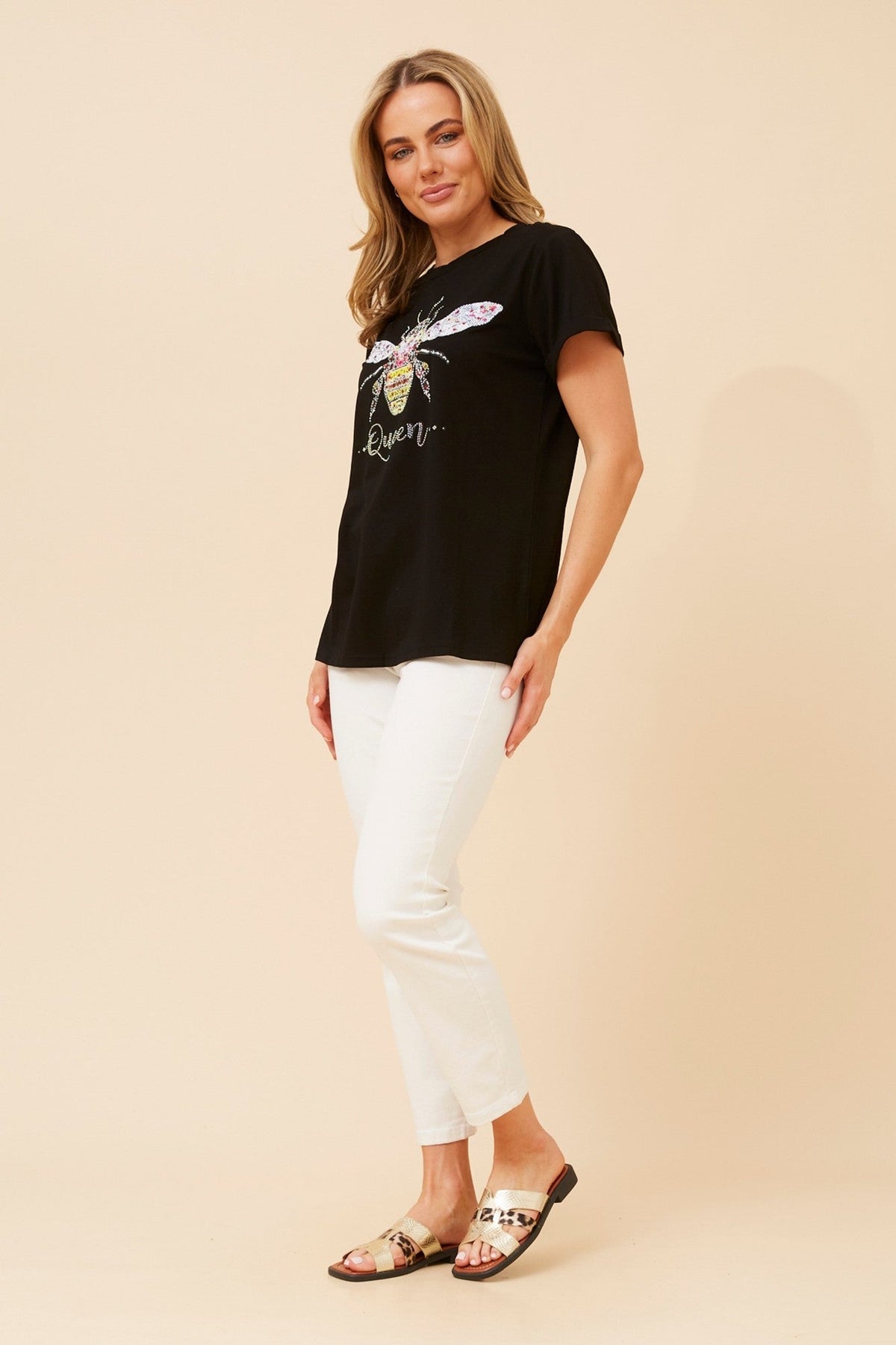 Image of T-Shirts. Product name - LURA QUEEN BEE T-SHIRT in Red colour by brand - Caroline Morgan Australia