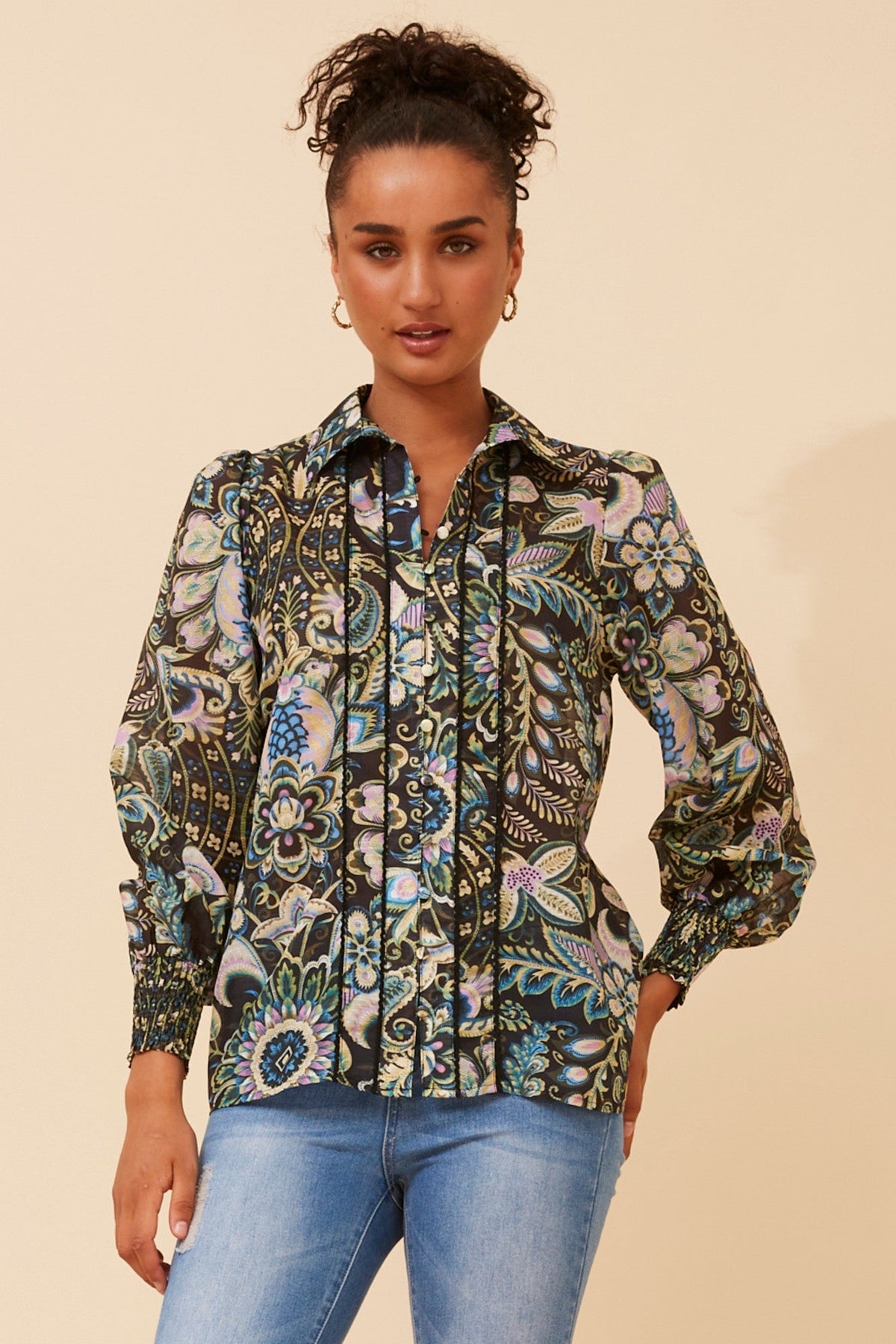 ELKE FLORAL BLOUSE (Multi Green)