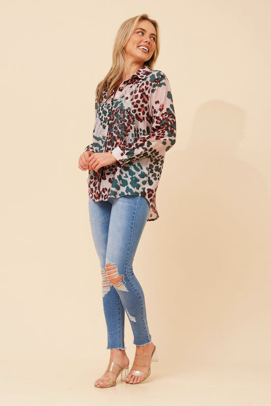 EUNICE ANIMAL PRINT SHIRT (Teal)