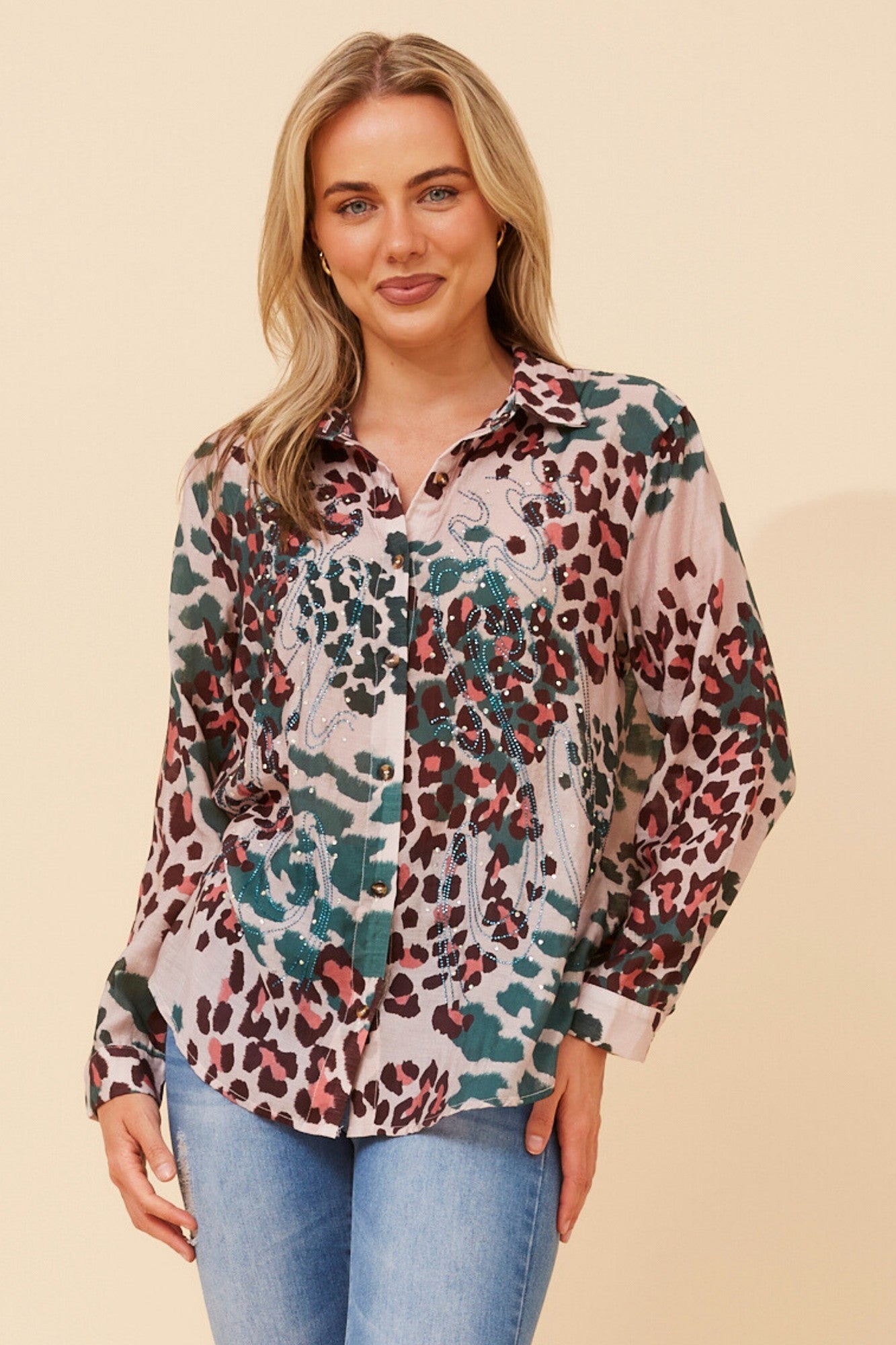 EUNICE ANIMAL PRINT SHIRT (Teal)
