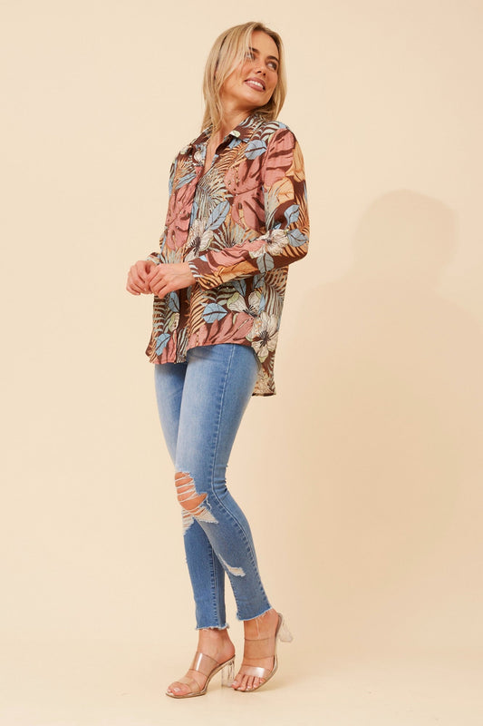 EUNICE TROPICAL PRINT SHIRT (Chocolate)