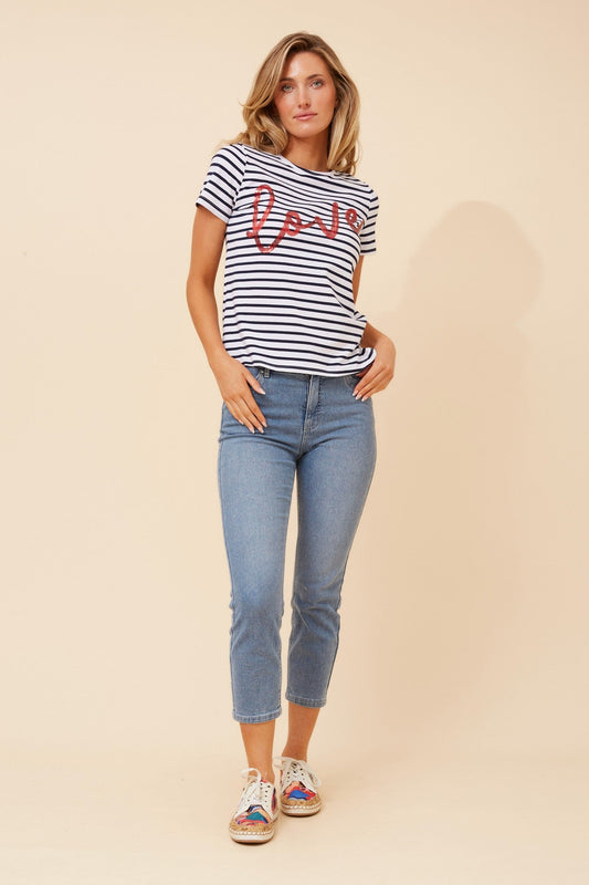 BENNETT STRIPE PRINT T-SHIRT (White/Red)