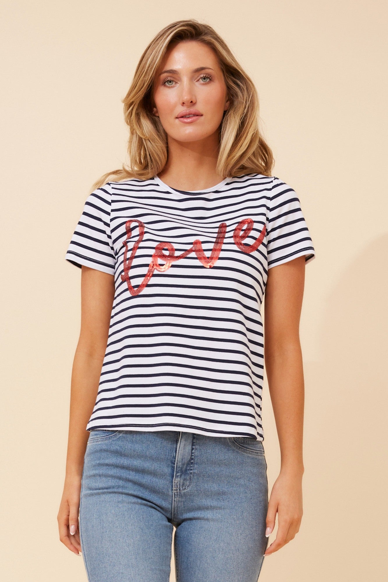 BENNETT STRIPE PRINT T-SHIRT (White/Red)
